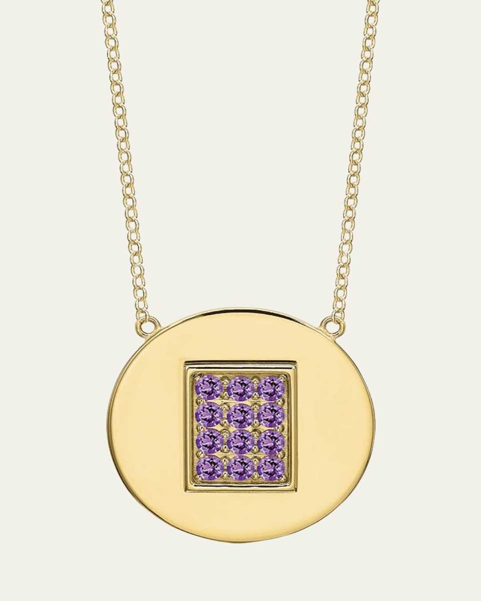 14K Gold Amethyst Birthstone Token Necklace